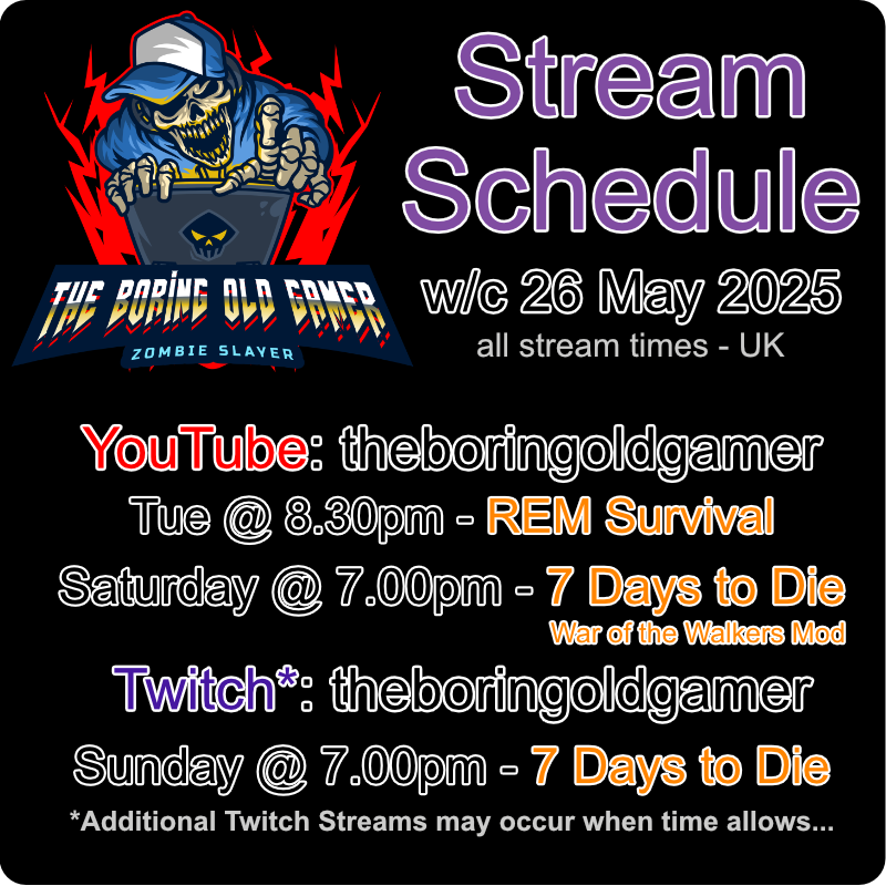 Welcome to a brand new week, and a bit of variation to my live streams. This week, on Tuesday, I am starting to work through my collection of Steam games beginning with REM Survival, but we are back to 7 Days on Saturday and Sunday. I hope you can join me on this adventure! 😎