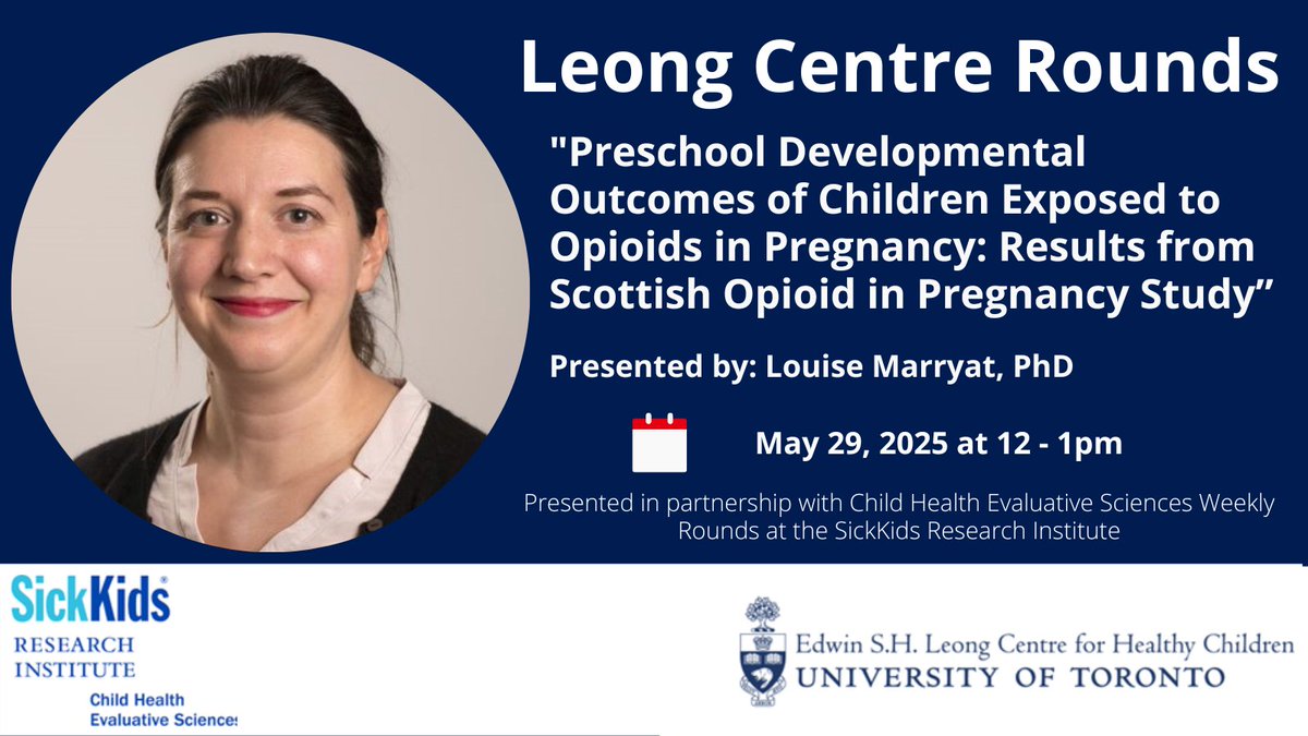 Edwin S.H. Leong Centre for Healthy Children (@leongcentre) on Twitter photo ✨May 29 | Don’t miss Dr. Louise Marryat’s (<a href="/LMarryat/">Dr. Louise Marryat</a>) webinar on the prevalence & context of opioid use in pregnancy in Scotland and its relevance to Canadian settings.
🕛 Time: 12:00–1:00 PM ET
👉Register now: leongcentre.utoronto.ca/event/leong-ce… ✨May 29 | Don’t miss Dr. Louise Marryat’s (<a href="/LMarryat/">Dr. Louise Marryat</a>) webinar on the prevalence & context of opioid use in pregnancy in Scotland and its relevance to Canadian settings.
🕛 Time: 12:00–1:00 PM ET
👉Register now: leongcentre.utoronto.ca/event/leong-ce…