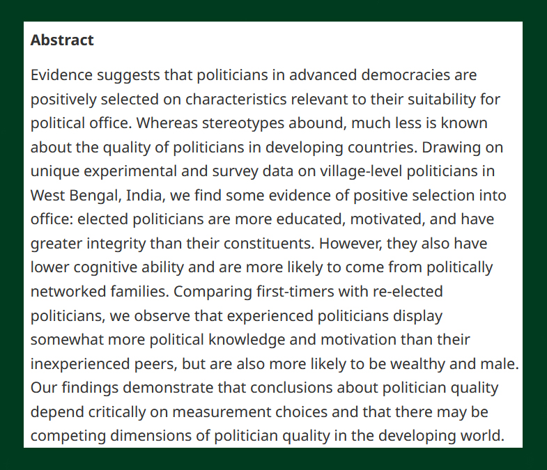 British Jnl Poli Sci (@bjpols) on Twitter photo NEW -
Selecting the ‘Best’? Competing Dimensions of Politician Quality in the Developing World - cup.org/3F9h2cP
- <a href="/ProfAnanish/">ProfAnanish</a>, Vegard Iversen, <a href="/fr_jensenius/">Francesca R. Jensenius</a> & <a href="/maits225/">Pushkar Maitra</a>
#OpenAccess NEW -
Selecting the ‘Best’? Competing Dimensions of Politician Quality in the Developing World - cup.org/3F9h2cP
- <a href="/ProfAnanish/">ProfAnanish</a>, Vegard Iversen, <a href="/fr_jensenius/">Francesca R. Jensenius</a> & <a href="/maits225/">Pushkar Maitra</a>
#OpenAccess