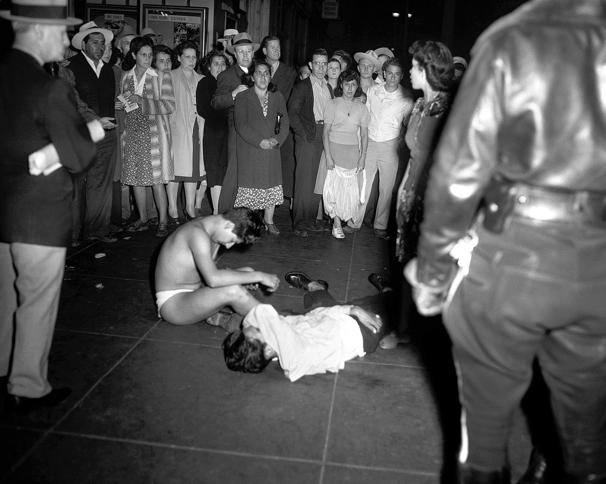 The wearers obvs know the outfits look out of place today. Just saying that the zoot suit is an important part of American history, even outside of menswear. The style eventually led to the 1943 Zoot Suit Riots, where Chicanos—some children—were beaten because of their clothes.