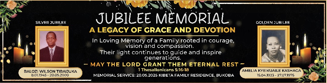20.05.2025. Nawashukuruni nyote mliokuja kutufariji kwenye ibada ya kumbukizi ya fedha tangu kuondokewa na Balozi Wilson Tibaijuka. Wahashamu Askofu Keshomshahara wa KKKT Bukoba na Benson Bagonza wa Karagwe. Wachungaji na mapadre. Viongozi wa Chama na Serikali Mungu awabariki.