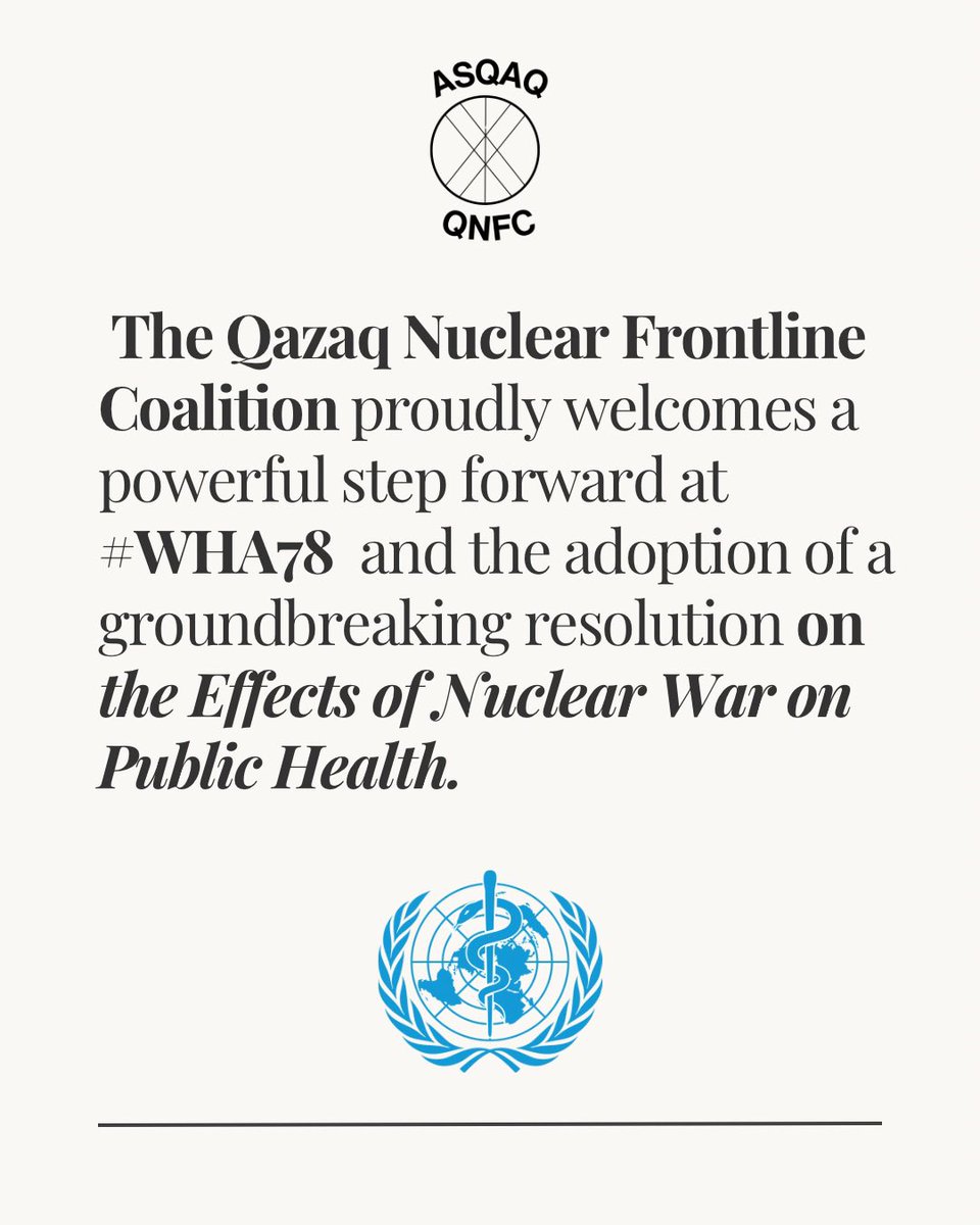 Today, we celebrate the renewal of the mandate of the WHO to study and report on the Effects of Nuclear War on Public Health

We extend our deepest gratitude to the Marshall Islands, Samoa, and Vanuatu for their exceptional leadership, and to all supporting states.