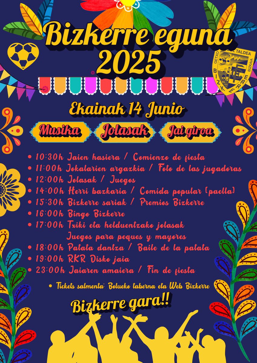 Ya tenemos programa del Bizkerre Eguna 2025.

Y podéis adquirir los tickets desde el miércoles en el ambigú de Bolue 2 o a reservarlos a través de este link.

Enlace inscripción: forms.gle/rX2ngaN9ymnE5J…