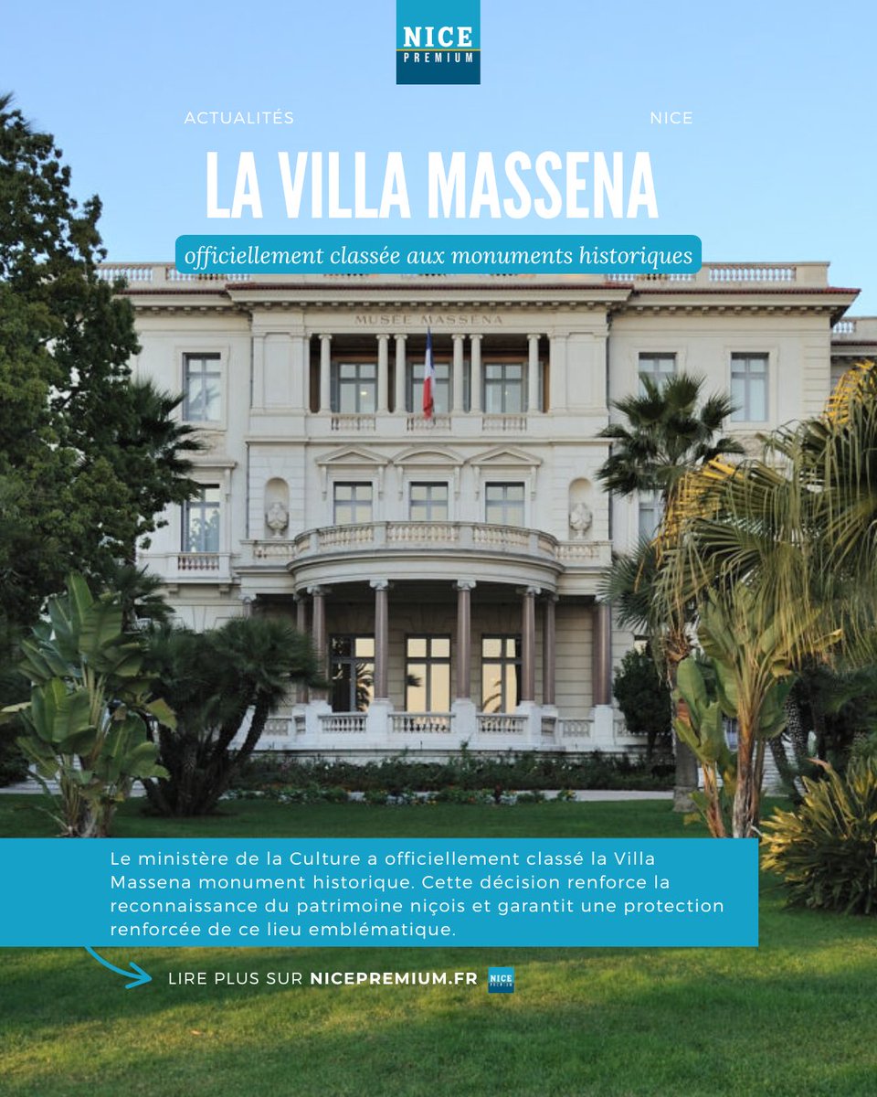 La Villa Massena est désormais classée au titre des monuments historiques. Ce classement, annoncé par la ministre de la Culture Rachida Dati, marque une nouvelle étape pour cette demeure construite entre 1898 et 1901 sur la Promenade des Anglais à Nice.

#nice #culture #massena