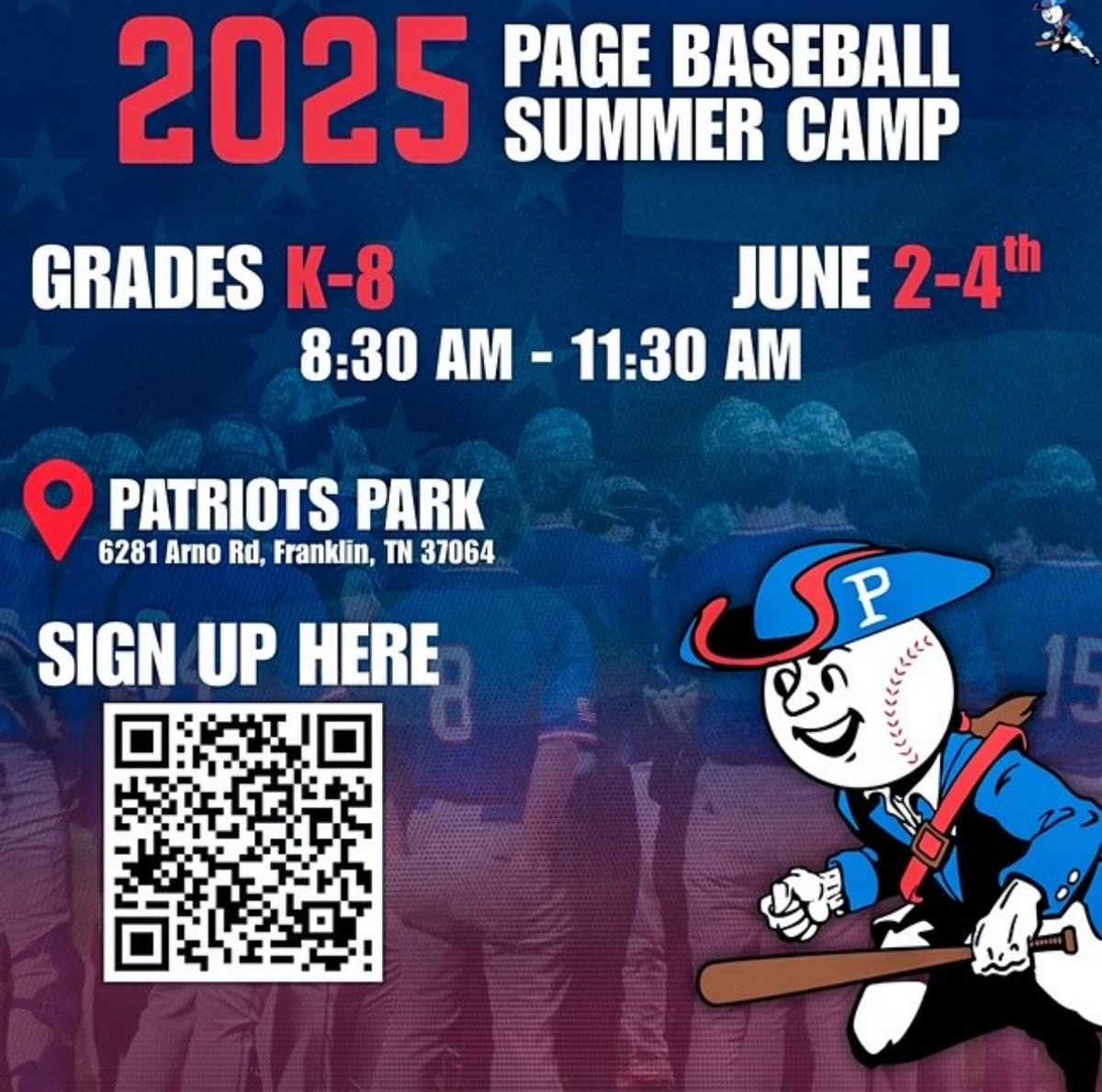 Calling all future MLB baseball kids in the Franklin/College Grove area. Page HS Baseball Summer Camp is June 2-4!  Sign up ASAP!!! #collegegrove #nolensville #thompsonstation #franklin #page #springhill