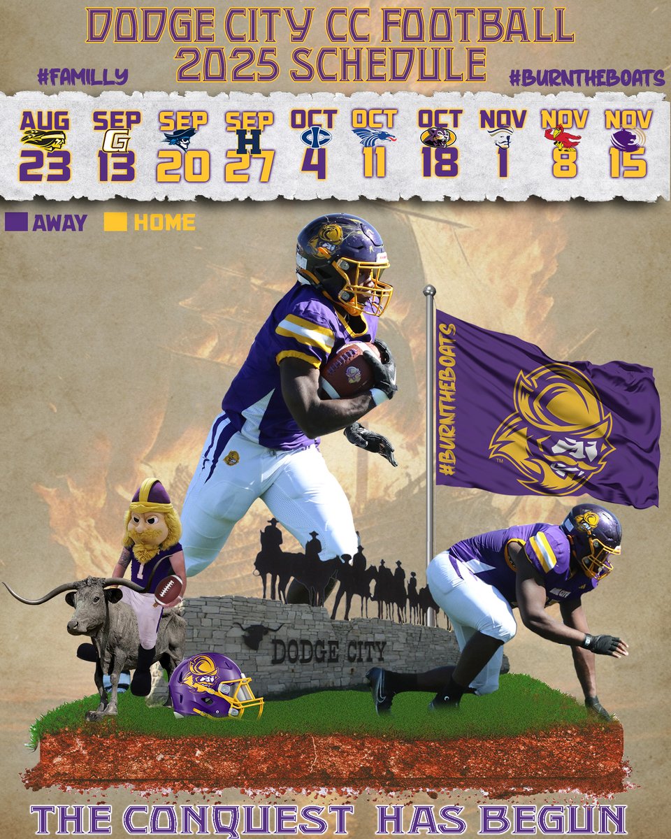 Dodge City CC Conquistadors (@goconqs) on Twitter photo 🏈Time for the next CONQuest🏈
<a href="/GoConqsFB/">Dodge City Football</a> 2025 schedule is set....let the CONQuest begin #GoConqs #BurnTheBoats 🏈Time for the next CONQuest🏈
<a href="/GoConqsFB/">Dodge City Football</a> 2025 schedule is set....let the CONQuest begin #GoConqs #BurnTheBoats