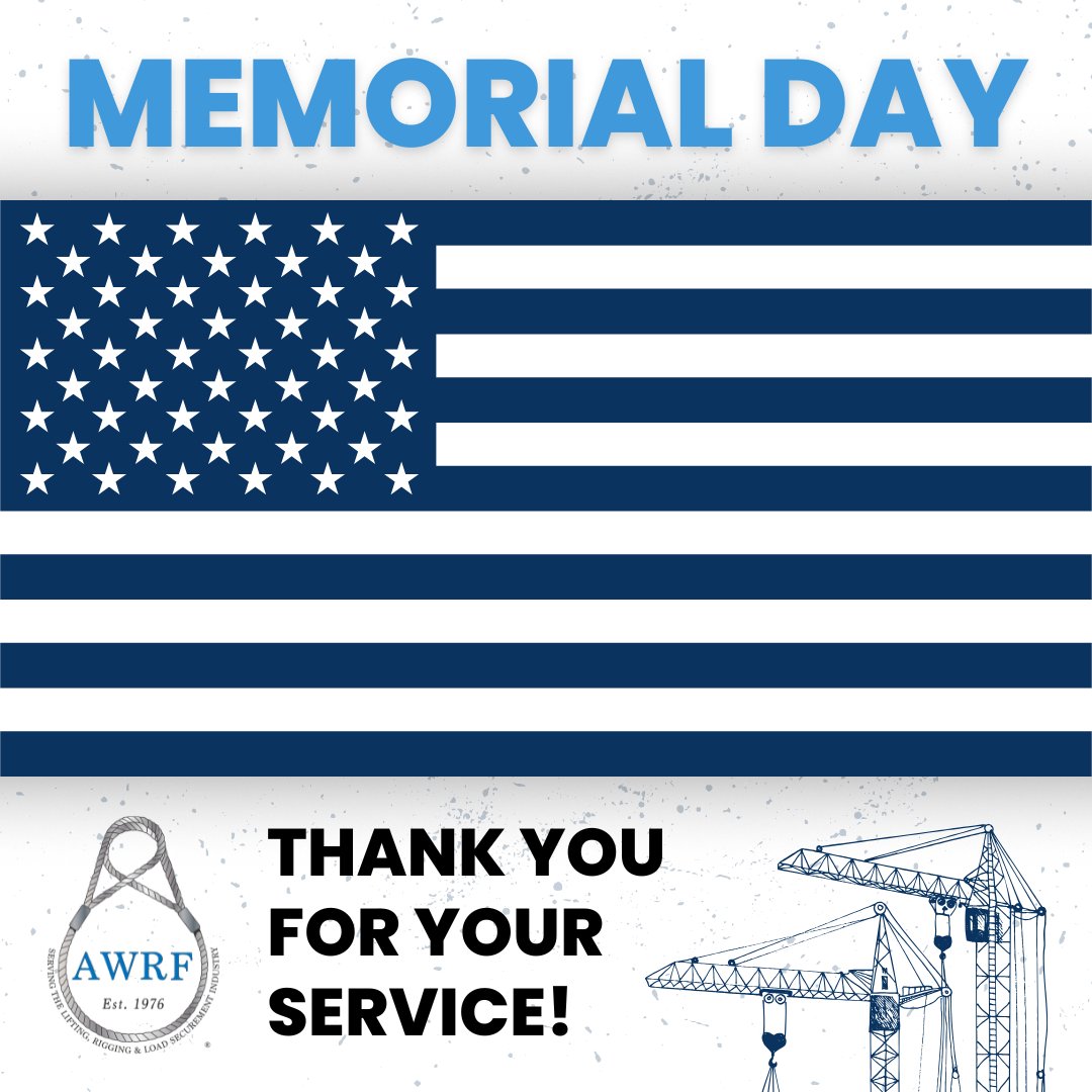 awrf's tweet image. Memorial Day is a time to pause and reflect on those who gave their lives in service to this country. Their sacrifice makes it possible for us to live freely and to continue doing the work we love every day. 🇺🇸

#AWRF #WireRope #Rigging #MemorialDay #HonorAndRemember