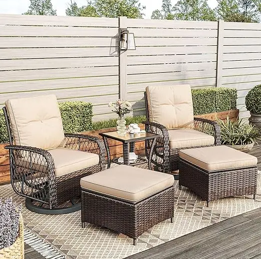 GDealsonline's tweet photo. Transform Your Outdoor Space: 5-Piece Cozy Patio Furniture Set
This exquisite set includes two stylish wicker rattan swivel gliders and two ottoman, perfect for lounging or entertaining
$380.69
https://t.co/wRdF0YFoWU...
#outdoorfurniture #outdoorfurnitureset #patiofurniture https://t.co/Z77BbXVm2R