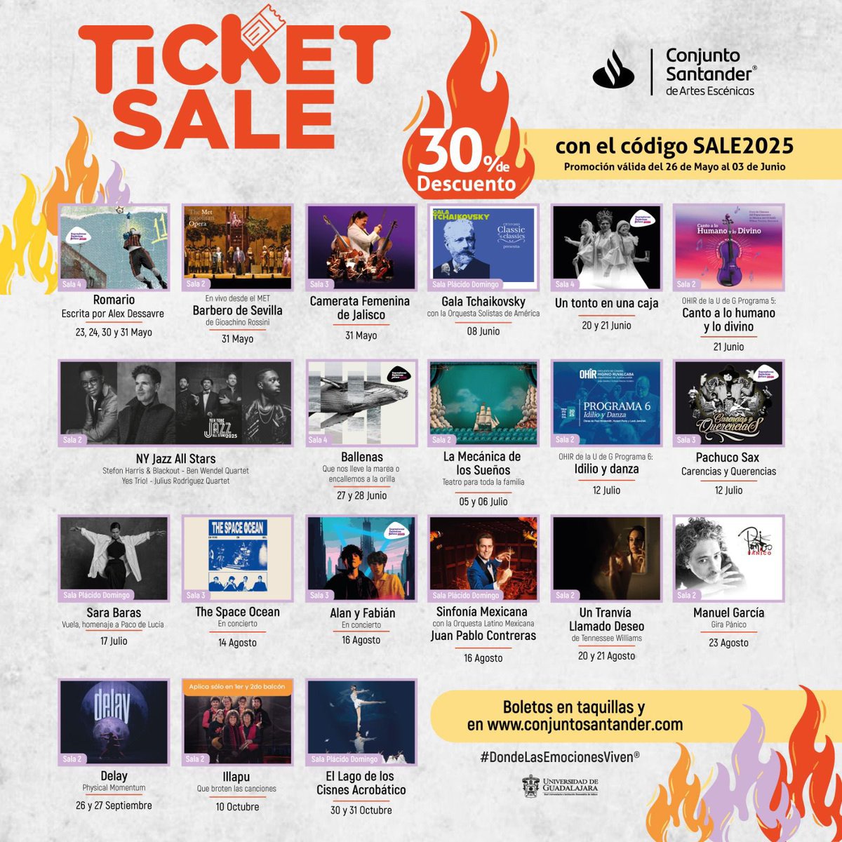 Tania Ochoa ⚡️ (@robotania) on Twitter photo Llegó TICKET SALE en <a href="/ConjSantander/">Conjunto Santander</a> , la semana de descuentos, así que aprovecha.
Del 26 de mayo al 3 de junio el 30% de descuento en los eventos de cartelera.
📣 Usa el código SALE2025 en taquillas o en 🎟️ bit.ly/ticketsale2025 Llegó TICKET SALE en <a href="/ConjSantander/">Conjunto Santander</a> , la semana de descuentos, así que aprovecha.
Del 26 de mayo al 3 de junio el 30% de descuento en los eventos de cartelera.
📣 Usa el código SALE2025 en taquillas o en 🎟️ bit.ly/ticketsale2025