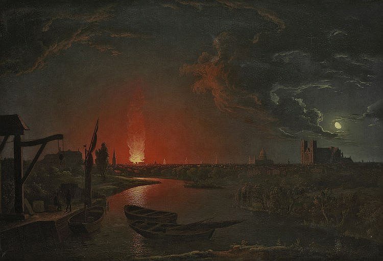 The Burning of the Old Drury Lane Theatre (1809), by Abraham Pether
