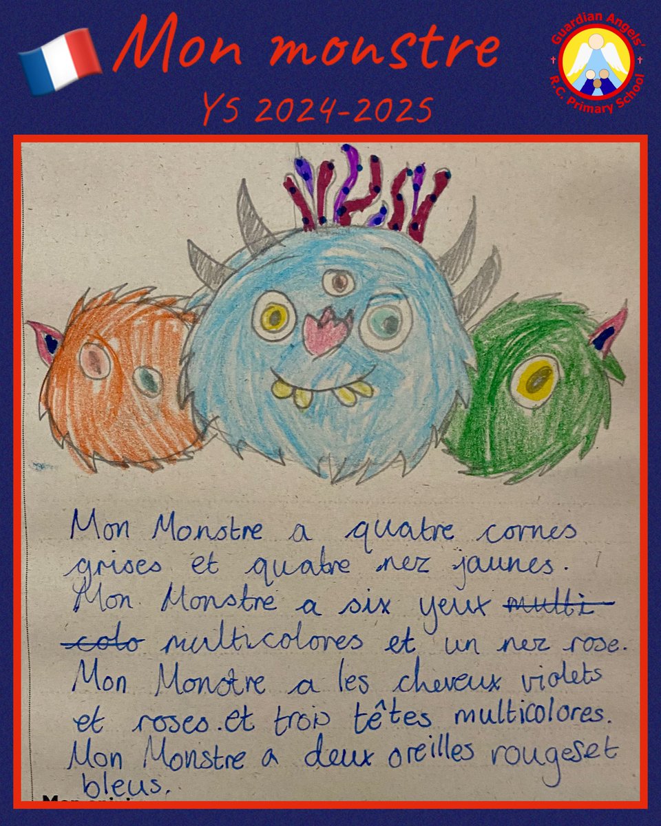 MmeBirtwistle's tweet photo. 🇫🇷Y5 @GA_Bury enjoyed listening to the story Va-t’en Grand Monstre Vert (Go Away Big Green Monster) before designing &amp; describing their own monster &amp; presenting it to the class. Great conclusion to our body parts topic focusing on adjectival position &amp; adjectival agreement. 😈👹 https://t.co/LKb2GaVtjE