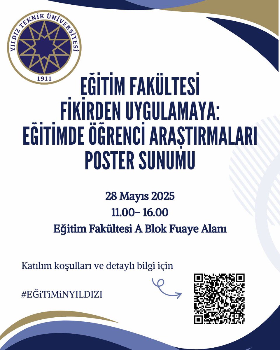 ytumfe's tweet photo. Bilimsel düşünme becerilerini geliştirmek, araştırma süreçlerine katılımlarını teşvik etmek amacıyla düzenlenmesi planlanan "Fikirden Uygulamaya: Eğitimde Öğrenci Araştırmaları Poster Sunumu" 28 Mayıs tarihinde Fakültemiz A Blokta gerçekleştirilecektir. 🥳 @yildizegitim https://t.co/93wHZvSJ2h