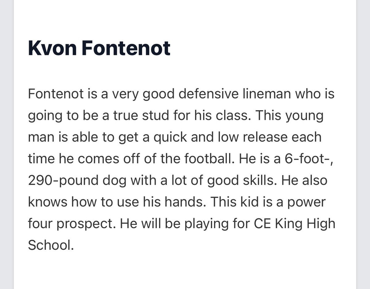 K’von Fontenot (@therealestkatt) on Twitter photo thank you🤝🏾 <a href="/Rivals/">Rivals</a>
<a href="/TCATS_Athletics/">Thornton Athletics</a>
<a href="/NxgnCamps/">NXGN Camps, Inc</a> <a href="/youareathlete/">You Are Athlete</a>
<a href="/ExpoRecruits/">Expo Recruits</a>
<a href="/TXRecruits/">Texas Recruits</a>
<a href="/CoachMITCH4/">Coach MITCH</a>
<a href="/One11Recruiting/">One11 Recruiting</a>
<a href="/PrepRedzoneTX/">Prep Redzone Texas</a>
<a href="/UANextFootball/">All-America Game</a>
<a href="/toby_lux/">🅲🅾🅰🅲🅷 𝑻𝒐𝒃𝒚 𝑳𝒖𝒙</a> <a href="/FBUcamp/">Football University</a>
<a href="/On3Recruits/">On3 Recruits</a>
@ALPopsFootball
<a href="/Excelspeed12/">Lo Wood</a>
<a href="/willthematrixx/">William“The Matrix”Mitchell</a>
<a href="/COACHPATROB/">COACH ROB</a>
<a href="/Excelspeed12/">Lo Wood</a>
<a href="/Marchen44/">On Da Marc Sports🏈</a>
<a href="/THEPLATFORMDR/">THE PLATFORM</a> thank you🤝🏾 <a href="/Rivals/">Rivals</a>
<a href="/TCATS_Athletics/">Thornton Athletics</a>
<a href="/NxgnCamps/">NXGN Camps, Inc</a> <a href="/youareathlete/">You Are Athlete</a>
<a href="/ExpoRecruits/">Expo Recruits</a>
<a href="/TXRecruits/">Texas Recruits</a>
<a href="/CoachMITCH4/">Coach MITCH</a>
<a href="/One11Recruiting/">One11 Recruiting</a>
<a href="/PrepRedzoneTX/">Prep Redzone Texas</a>
<a href="/UANextFootball/">All-America Game</a>
<a href="/toby_lux/">🅲🅾🅰🅲🅷 𝑻𝒐𝒃𝒚 𝑳𝒖𝒙</a> <a href="/FBUcamp/">Football University</a>
<a href="/On3Recruits/">On3 Recruits</a>
@ALPopsFootball
<a href="/Excelspeed12/">Lo Wood</a>
<a href="/willthematrixx/">William“The Matrix”Mitchell</a>
<a href="/COACHPATROB/">COACH ROB</a>
<a href="/Excelspeed12/">Lo Wood</a>
<a href="/Marchen44/">On Da Marc Sports🏈</a>
<a href="/THEPLATFORMDR/">THE PLATFORM</a>