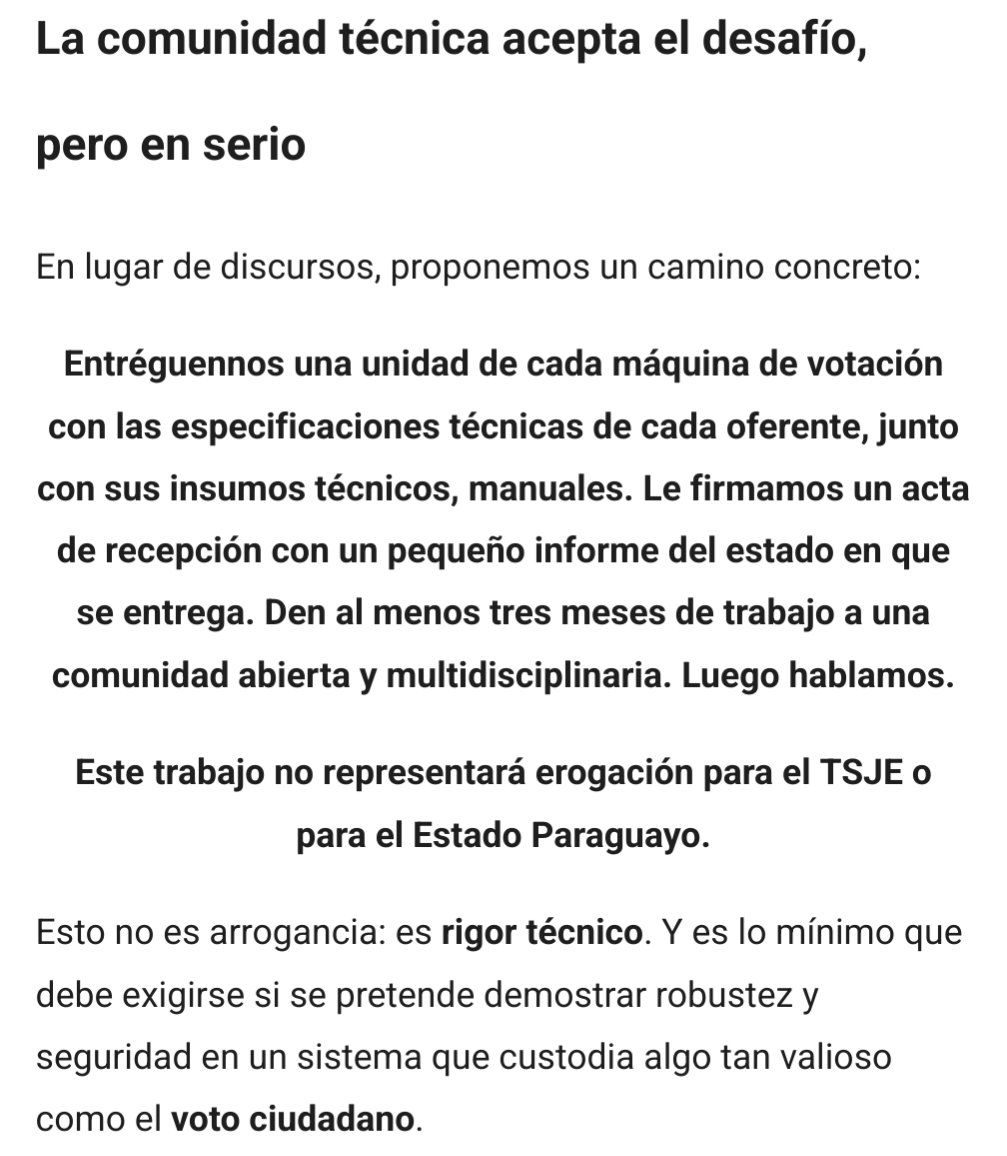Muy interesante la propuesta de Lucho: 

Acceso a las máquinas de votación para poder hacer una auditoría de verdad(sin costo para el estado)

Pero conociendo al TSJE es muy poco probable que acepten lastimosamente

Sin acceso a las máquinas no hay auditoría real #votoelectronico