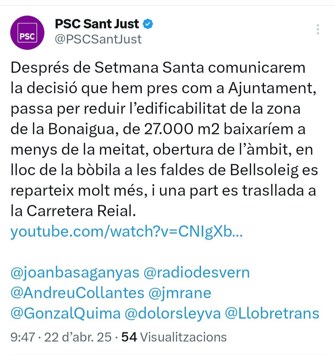 🌿Avui fa un any #SantJust va sortir al carrer per denunciar la urbanització de la Vall i l'entorn de la riera 🌿
Erem moltes que vam alçar la veu 🐜🐜🐜🐜🐜 però <a href="/PSCSantJust/">PSC Sant Just</a> va a la seva 🏗️🤑🧱🤑💰🏬 
🌿  continuem exigint la retirada del pla urbanístic especulatiu Bonaigua🚧