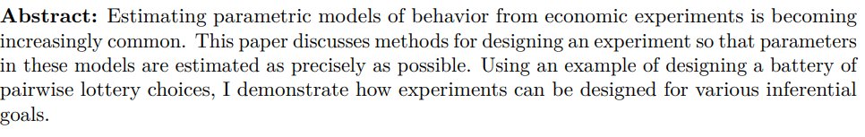 JamesBland_Econ's tweet photo. ๐จNew version of a working paper๐จ
"Optimizing experiment design for estimating parametric models in economic experiments"
https://t.co/yIJkyNABEZ
#TeachBE
a thread ... https://t.co/uEm3DAwzlG