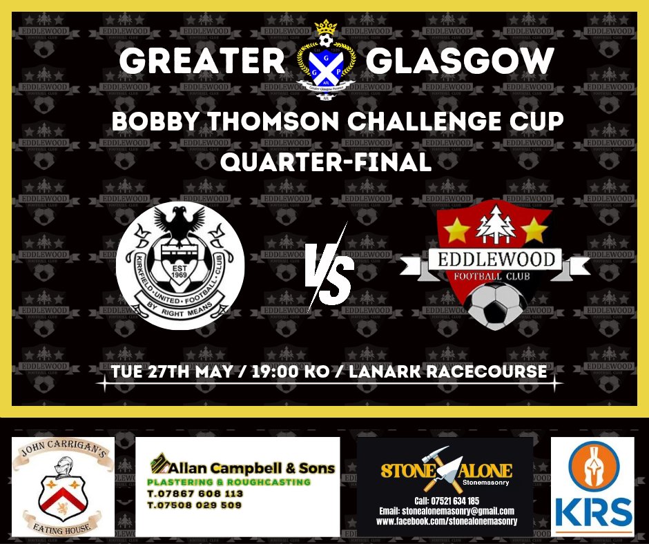 A Quarter-Final awaits tomorrow night as we face Division 1 side Kirkfield AFC in the Bobby Thomson Challenge Cup.

Our opponents are in search of reaching their 3rd Cup Final this season so we know we are in for a tough challenge as we aim to make it into the last 4 🔴⚫️