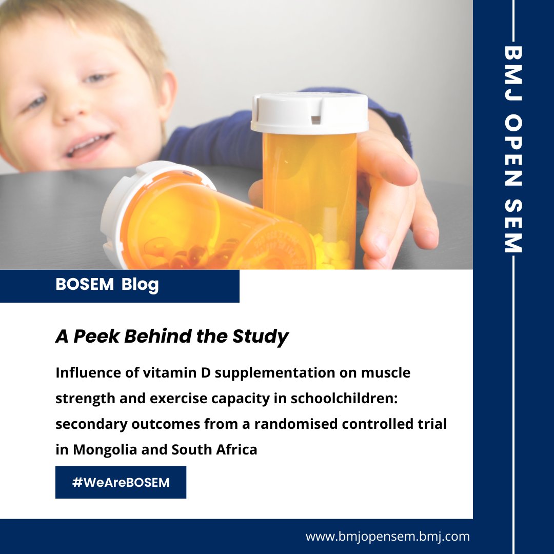 BMJ Open Sport & Exercise Medicine (@bmjopensem) on Twitter photo In our #PeekBehindStudy series: 
Adrian Martineau on vitamin D supplementation in schoolchildren, in South Africa and Mongolia! 🌍
The team explored whether weekly vitamin D supplementation could boost muscle strength and exercise capacity in primary schoolchildren.
Interested In our #PeekBehindStudy series: 
Adrian Martineau on vitamin D supplementation in schoolchildren, in South Africa and Mongolia! 🌍
The team explored whether weekly vitamin D supplementation could boost muscle strength and exercise capacity in primary schoolchildren.
Interested