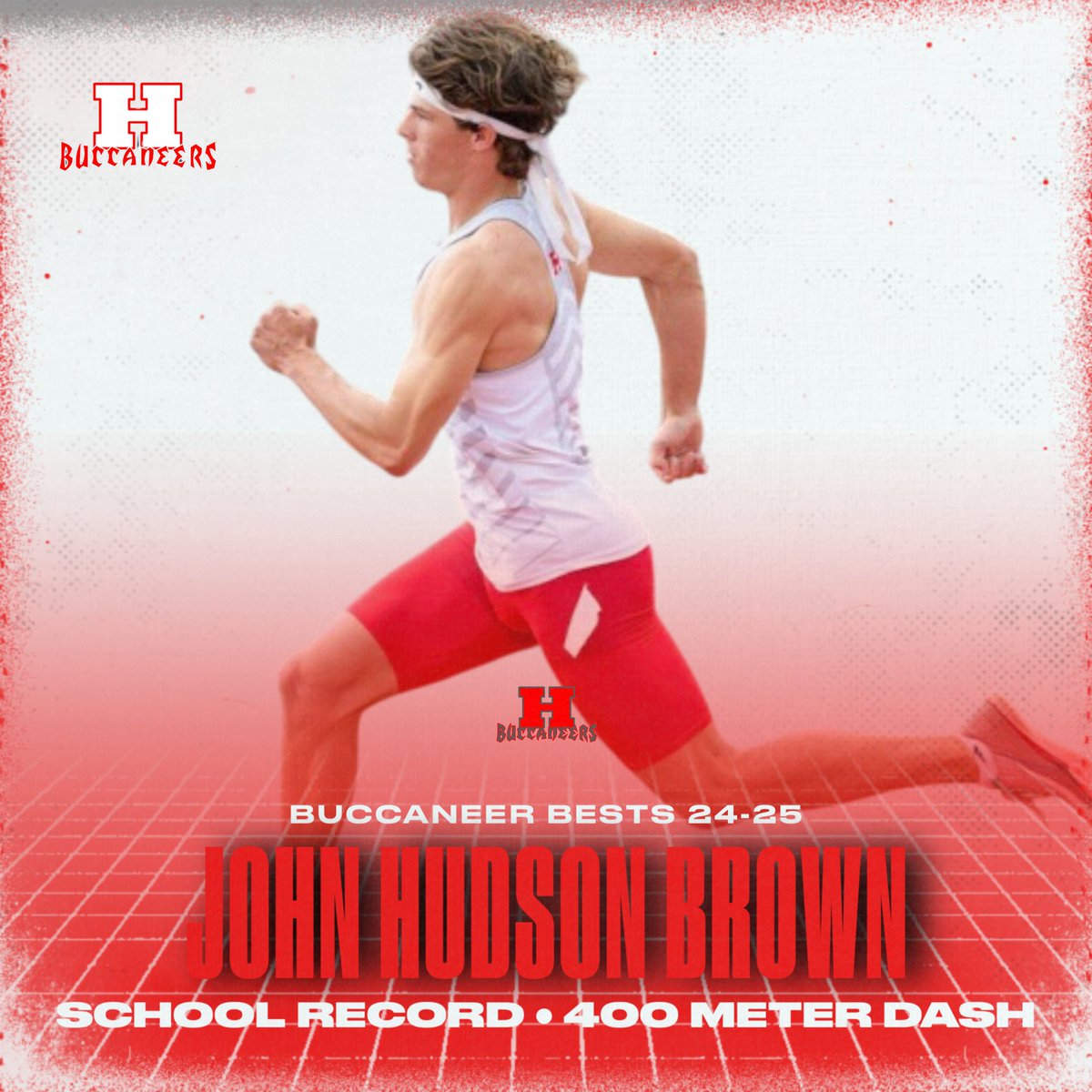 Buccaneer Bests 24-25

On March 6 John Hudson Brown ran 48.28 to set a new school record in the 400 meter dash. He would go on to break his own record 3 more times, establishing 47.37 as the HHS school record. The previous record of 48.9 was set by Alvin Burks in 1991.