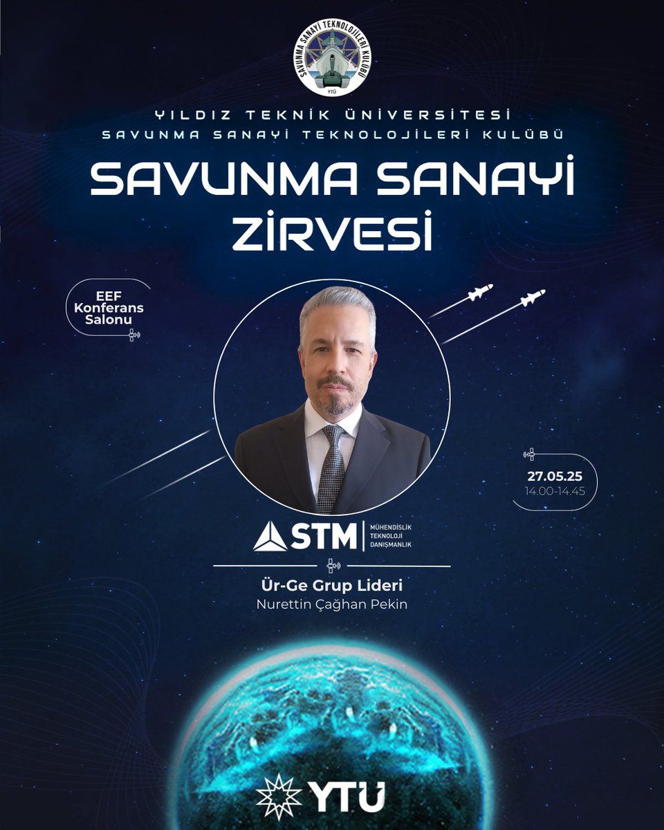 Türkiye’nin ulusal güvenliği için proje yönetimi, sistem mühendisliği, teknoloji transferi, teknik ve lojistik destek ile danışmanlık hizmetleri sağlamak amacıyla kurulan STM’den ÜR-GE Grup Lideri Nurettin Çağhan Pekin ile 27 Mayıs'ta EEF Konferans Salonu'nda bir araya geleceğiz!
