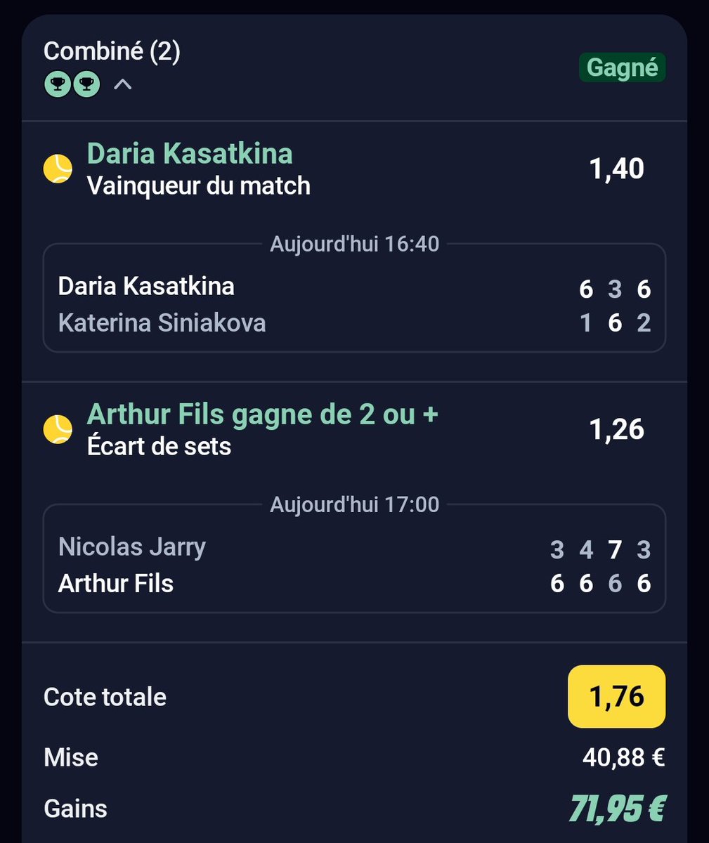 BetClem_'s tweet photo. ON ENCAISSE EN BETS #TENNIS 🎾 #RolandGarros2025 🇫🇷✅✅🤑

COMBINÉ DU JOUR ☘️✅
@1.76✅
40€ ➡️ 71.95€✅

2/2 SUR LES COMBINÉS DU JOUR POUR CE DEBUT DE RG 🇫🇷✅✅

MAX DE LIKE ♥️ ET BALANCEZ VOS TICKETS L'ÉQUIPE 🔥 
#TeamParieur https://t.co/NLEzPvwHt6