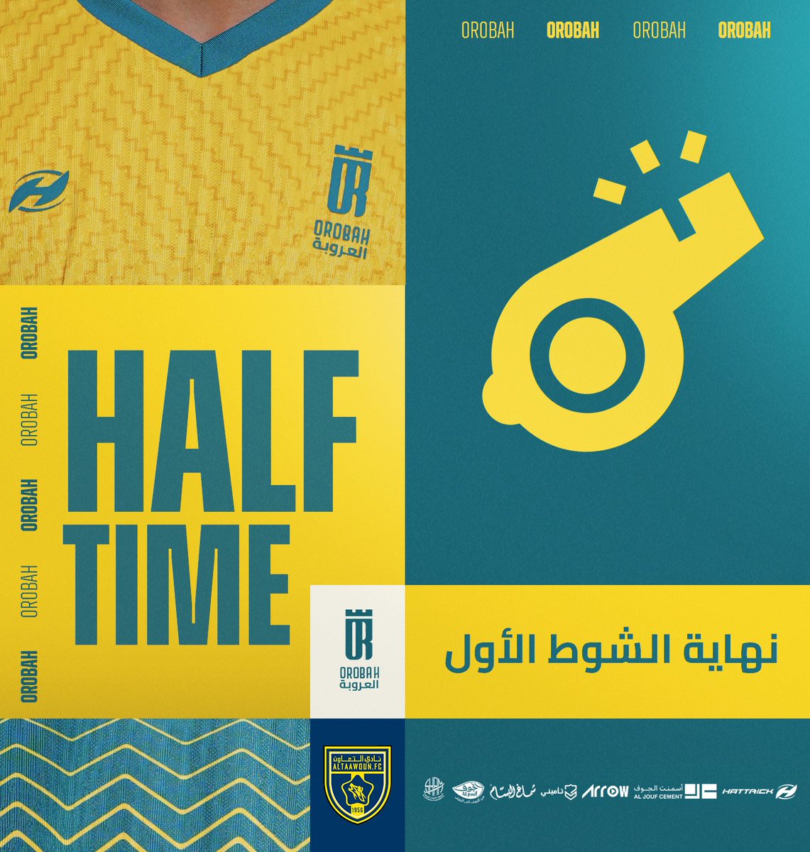 ⏱️Half Time 

AlOrobah 🟡 2 : 2 🔵AlTaawoun
Zouma '18 ⚽️
Al Zubaidi '39 ⚽️

#RoshnSaudiLeague | #AlOrobah_AlTaawoun