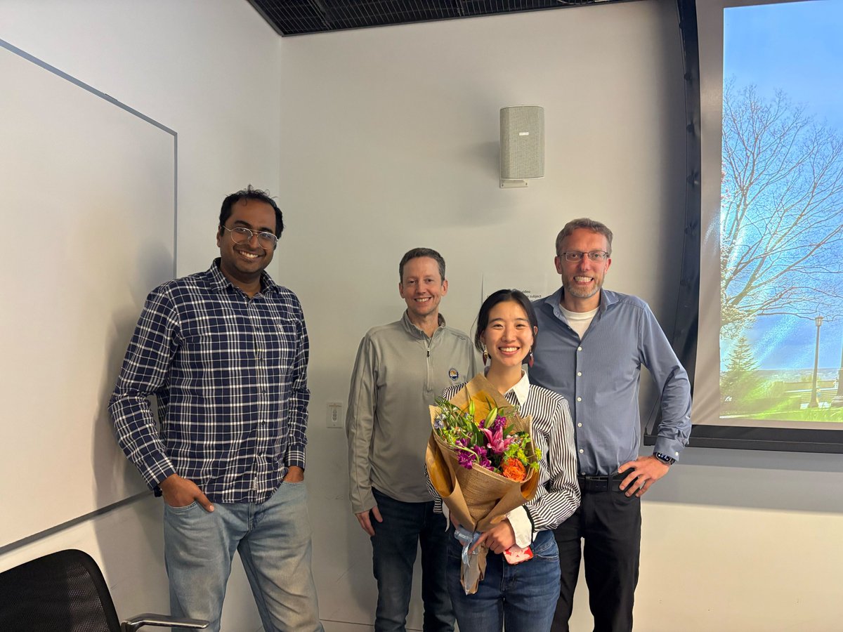Congrats to Katie Luo for defending her thesis (co-advised with Bharath Hariharan <a href="/BharathHarihar3/">Bharath Hariharan</a>). (Extra points if you can identify her in the image, with both advisors and the 3rd committee member Mark Campbell.) #Cornell