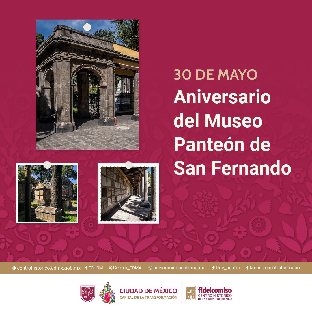 Fideicomiso Centro Histórico de Ciudad de México (@centro_cdmx) on Twitter photo 🎉Feliz aniversario, <a href="/PanteonSanFer/">Museo Panteón de San Fernando</a>🎉
En 2006, es declarado como Museo de Sitio bajo la custodia de la Secretaría de Cultura Ciudad de México. A lo largo de los años fueron enterradas grandes figuras políticas, por ejemplo, Vicente Guerrero, Ignacio Comonfort y Benito Juárez. 🎉Feliz aniversario, <a href="/PanteonSanFer/">Museo Panteón de San Fernando</a>🎉
En 2006, es declarado como Museo de Sitio bajo la custodia de la Secretaría de Cultura Ciudad de México. A lo largo de los años fueron enterradas grandes figuras políticas, por ejemplo, Vicente Guerrero, Ignacio Comonfort y Benito Juárez.