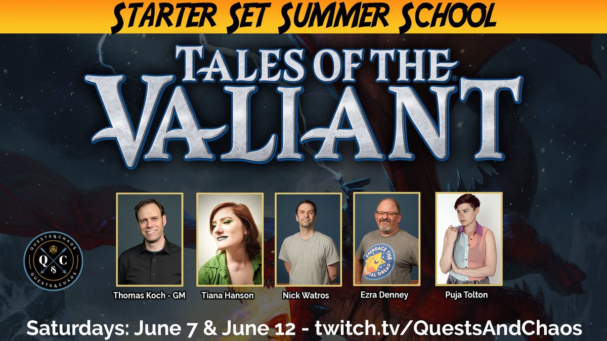 We begin Starter Set Summer School on June 7 with Tales of the Valiant Starter Set.  Join us as we play through the second adventure in the box!  #talesofthevaliant #ttrpg #giveaway questsandchaos.com