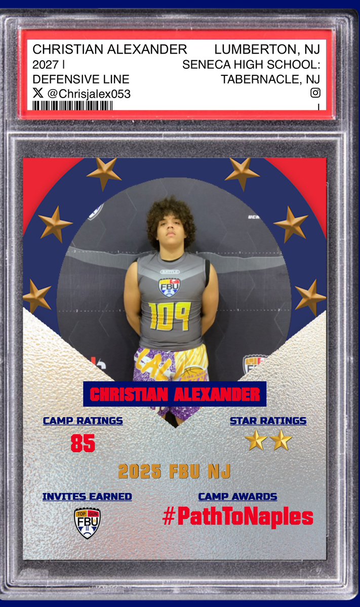 Christian Alexander, class of 2027 DL, had a great camp at FBU NJ. Next up, FBU Top Gun Show Case! Keep working Christian!