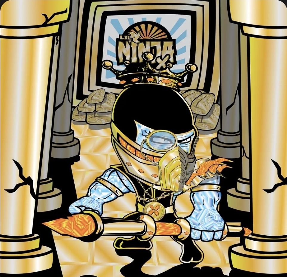 Ghaileroshii's tweet photo. Yo fam! Check out this insane NFT! @LilNinjaXrpl is on the scene and drippin’ gold!🏆
This one's rocking an armored drip, fire staff, ice-blue skin, and that king energy  just look at that 👑!
The gold pillars? The stacks behind? This isn’t just art😎 it’s a flex in NFT form🔥🔥 https://t.co/r0inMwH4Xi