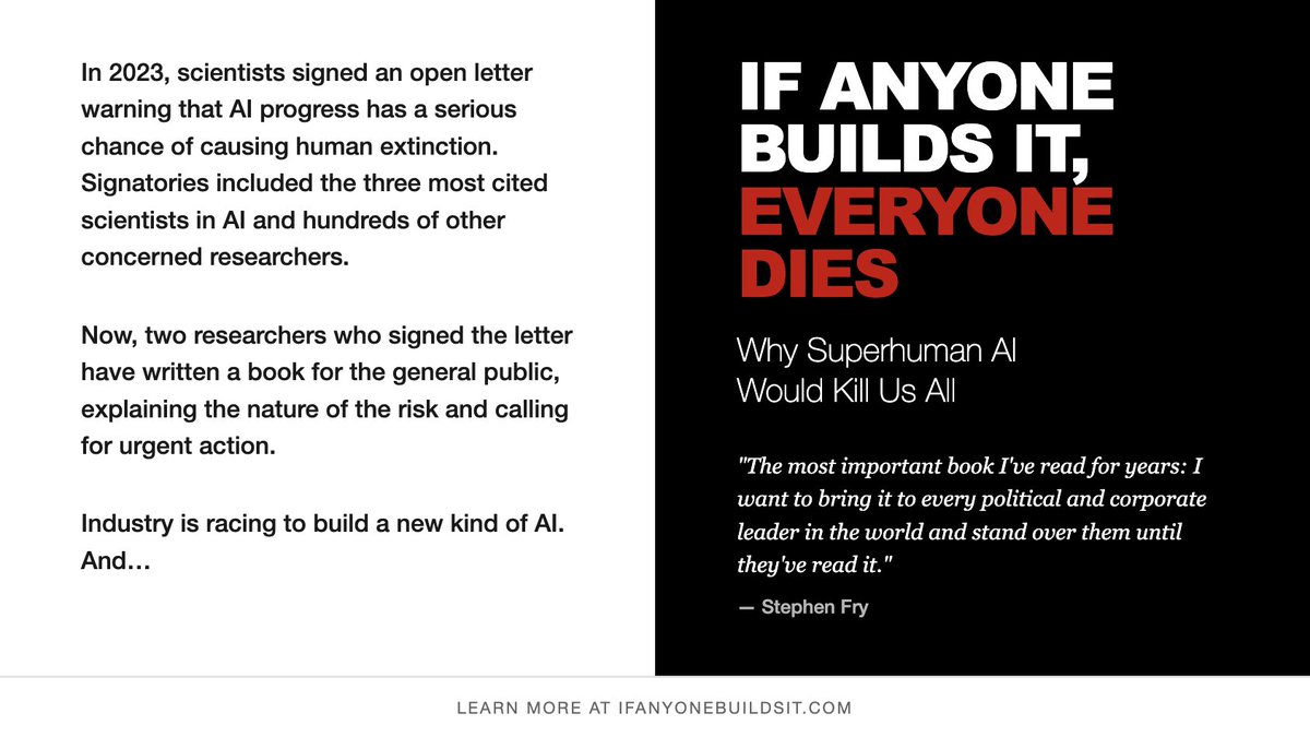 This book made me cry. I was actually legitimately shocked by how good it is. And the topic is completely insane and wildly consequential; like, it's hard to oversell.

Comes Sept; preorder at ifanyonebuildsit.com, and go down your list of friends and tell 'em to preorder too!