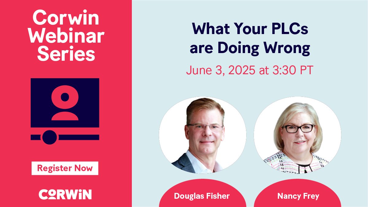 Corwin (@corwinpress) on Twitter photo In their upcoming webinar What Your PLCs are Doing Wrong, <a href="/DFISHERSDSU/">Douglas Fisher</a> & <a href="/NancyFrey/">Nancy Frey</a> will discuss the latest #PLC research & explore the PLC+ comprehensive method: ow.ly/7Xjf50VLmM8
📚 Plus, live attendees will have a chance to win a free copy of Your Introduction to PLC+! In their upcoming webinar What Your PLCs are Doing Wrong, <a href="/DFISHERSDSU/">Douglas Fisher</a> & <a href="/NancyFrey/">Nancy Frey</a> will discuss the latest #PLC research & explore the PLC+ comprehensive method: ow.ly/7Xjf50VLmM8
📚 Plus, live attendees will have a chance to win a free copy of Your Introduction to PLC+!