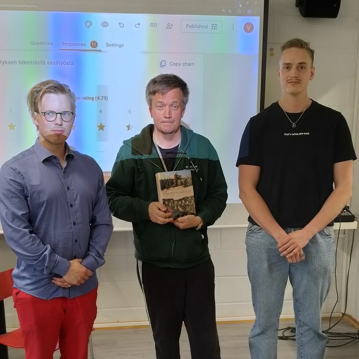 Pirkanmaan perussuomalaisen nuorison puheenjohtajisto toimitti historioitsija-kansanedustaja Keskisarjalle lahjaksi 30-vuotisesta sodasta kertovan tiiliskiven. Lahja oli varsin mieluinen historiaa rakastavalle miehelle joka ei ole keskittymiskykyään älylaitteilla pilannut.