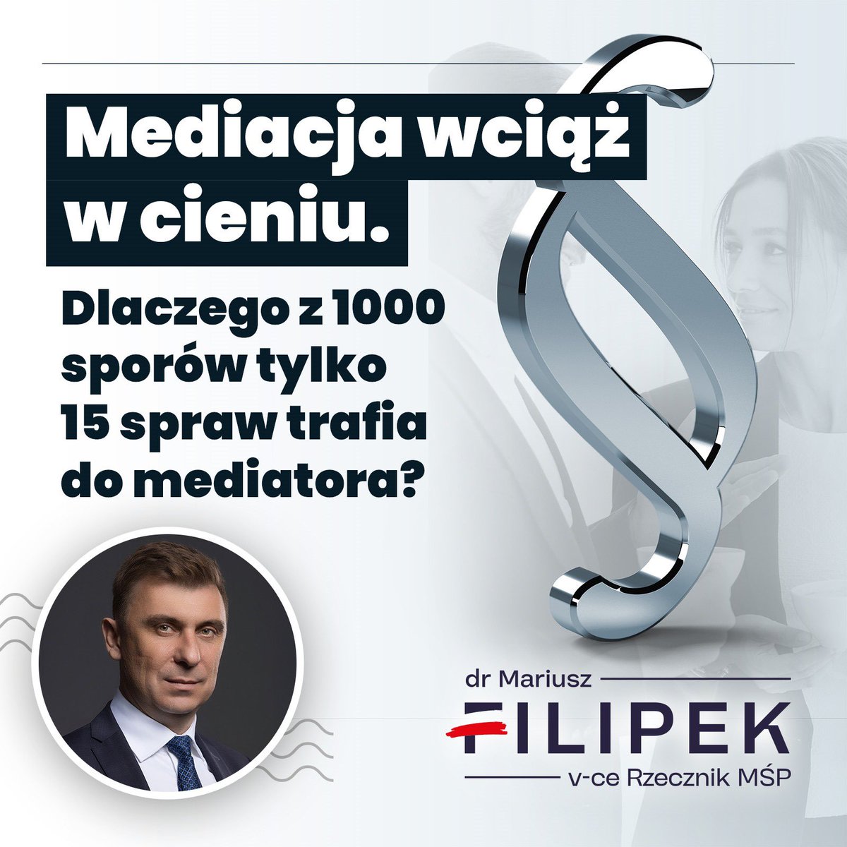 drMFilipek's tweet image. Mediacja. W teorii promowana, w praktyce traktowana jak kuzynka z prowincji. 1,5% spraw, które mogłyby iść na skróty, dalej tłucze się latami po sądach. Może czas dać przedsiębiorcom realny wybór, zanim znowu zginą w papierach…

#mediacje #prawo #deregulacja #przedsiębiorca
