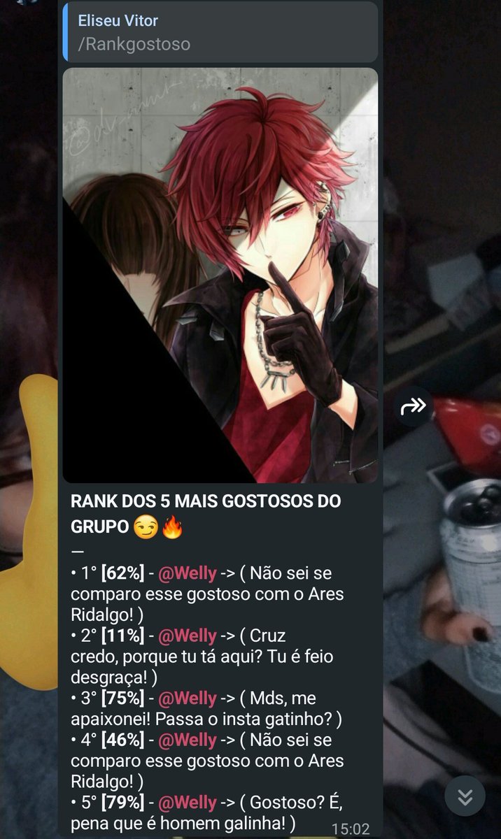 fui olhar o whatsapp, me colocaram num grupo aleatório e fizeram um /rankgostoso no bot, e só apareceu eu na lista