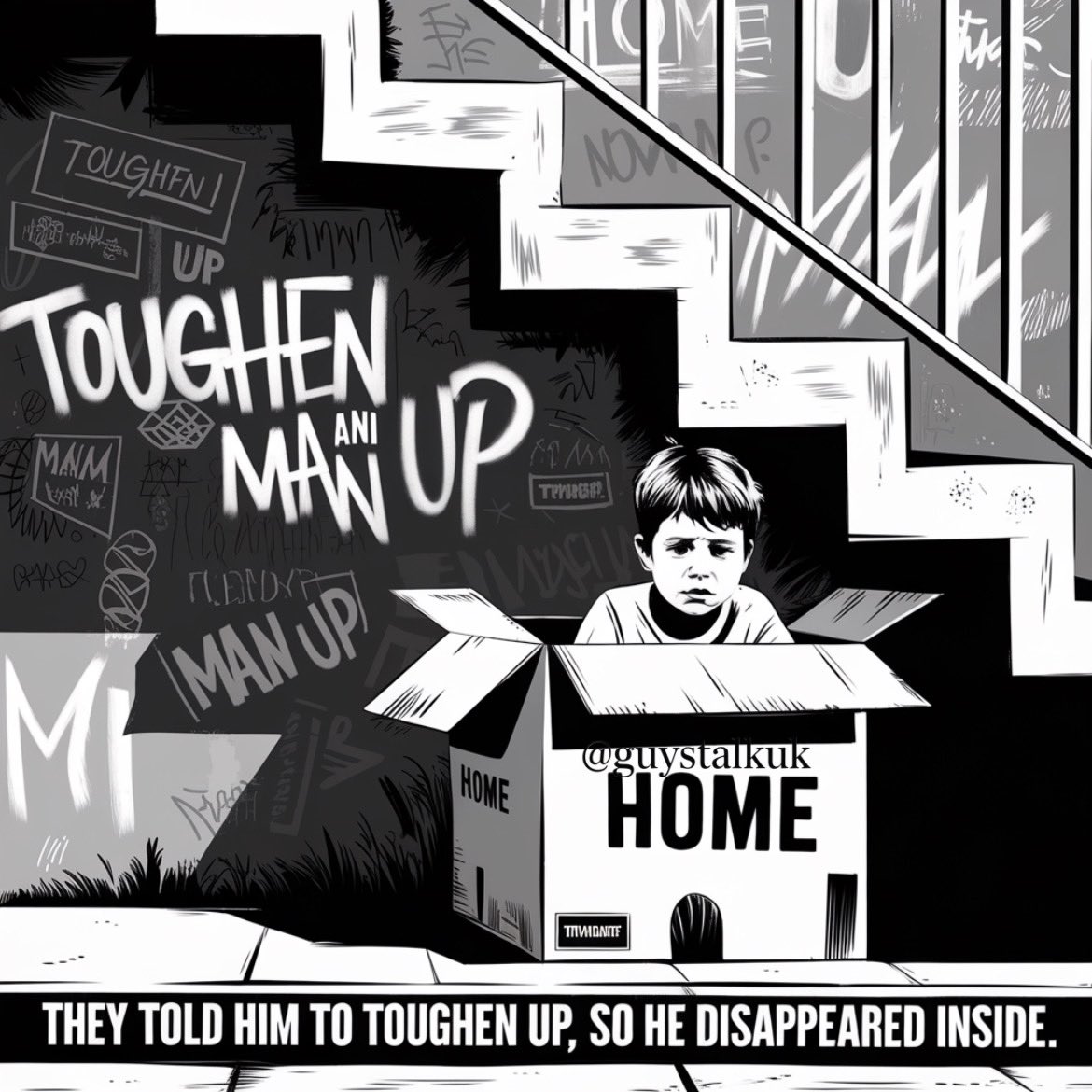 GUYSTALKUK's tweet photo. They told him to toughen up…

So he disappeared inside.
Words can build — or bury.
#ToxicMasculinity #MensMentalHealth #LetMenFeel #BreakTheCycle #GUYS https://t.co/OmKGTDbywn