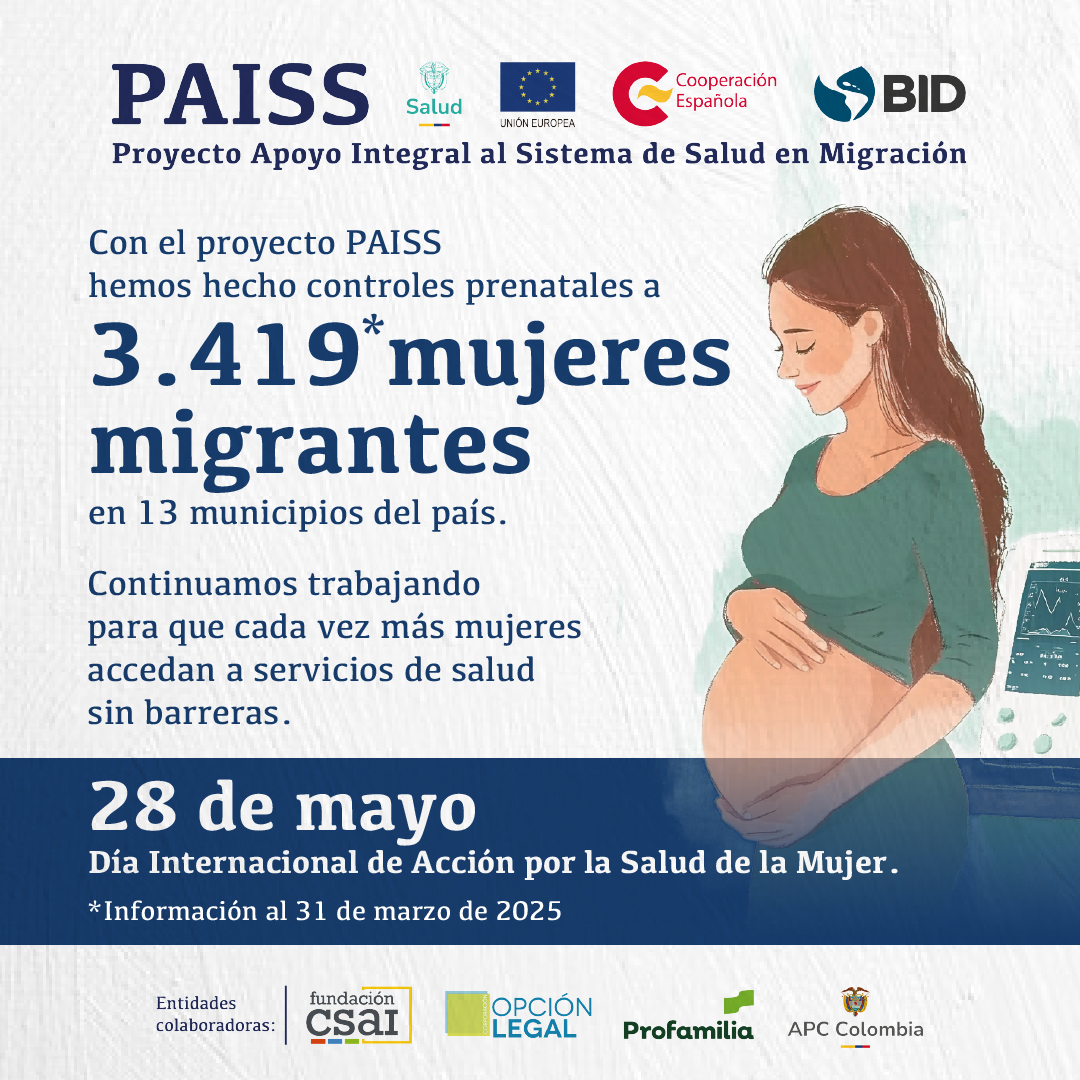 Con #PAISSaludYMigración hemos contribuido al bienestar de más de 3 mil mujeres migrantes gestantes y sus bebés🤰 por medio de atenciones prenatales.

#PAISSaludyMigración, proyecto liderado por <a href="/MinSaludCol/">MinSalud Colombia 🇨🇴</a> 🤝en alianza con <a href="/UEenColombia/">Unión Europea en Colombia 🇪🇺</a> y <a href="/AECIDColombia/">AECID Colombia</a>.