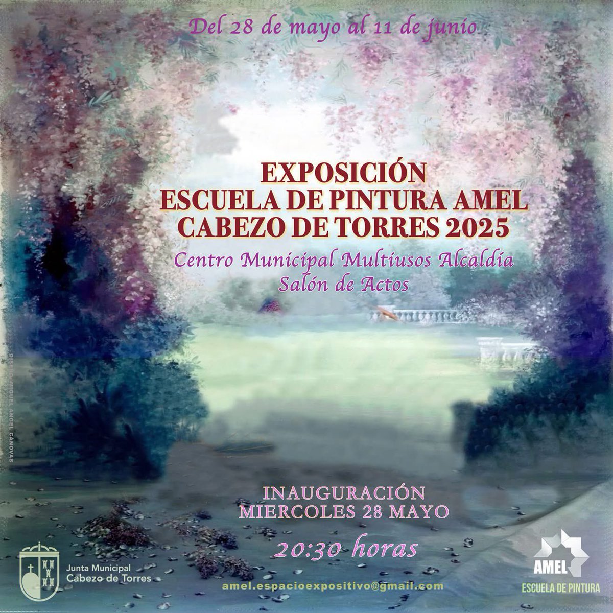 🎨¡En Cabezo de Torres apostamos por el arte!

La Asociación Cultural AMEL de Artes Plásticas te invita a la inauguración de la exposición:

🗓 Miércoles 28 de mayo

🕢 De 20:30h a 22:00h

📍 Salón de Actos, Edificio Multiusos (C/ Infanta Elena, 2)

#cabezodetorresadelante