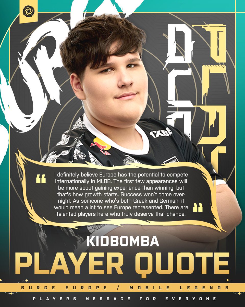 Surge_Europe's tweet photo. “Success won’t come overnight – but Europe has the potential.” 🌍🔥

Kidbomba shares his honest take on the future of MLBB in Europe — and we couldn’t agree more. As an organization, we’re here to support every step of that journey. 💪

#SurgeEurope #MLBB #MobileLegends #Esports https://t.co/RQ4Pr1ISi7