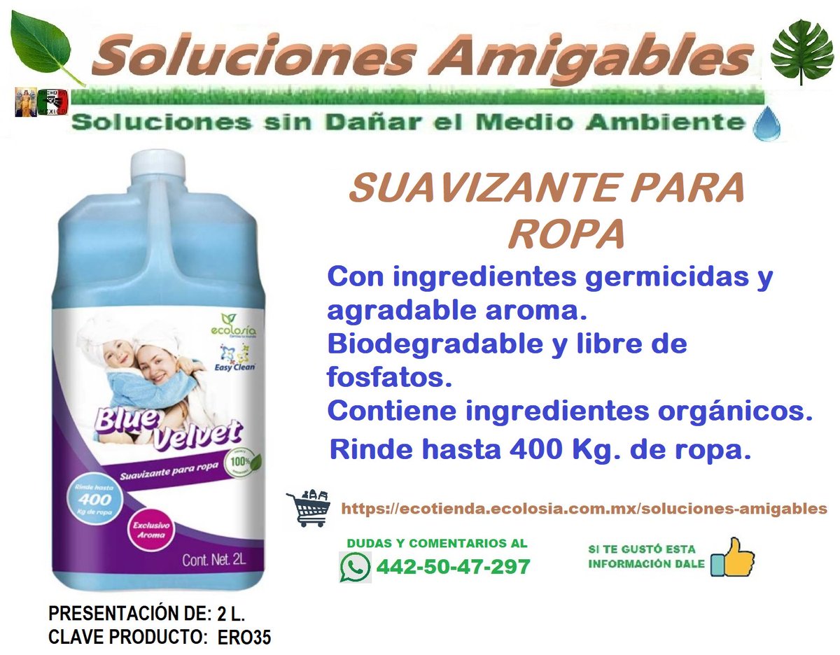 SolucionesAmig1's tweet photo. SUAVIZANTE PARA ROPA.
Con ingredientes germicidas y agradable aroma.
Rinde hasta 400 kg. de ropa.
Biodegradable y libre de fosfatos.
https://t.co/iXNlbaOCXF https://t.co/6pkRsy1LaG