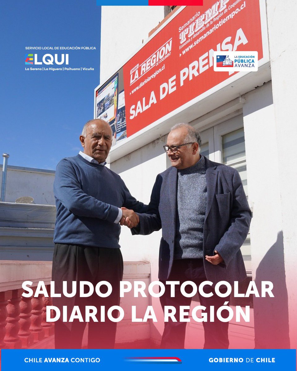 edu_elqui's tweet image. Como #SLEPElqui valoramos a los medios de comunicación regionales en su rol de informar y formar opinión. Es por eso, que nuestro Director Ejecutivo, Pedro Esparza Olivares sostuvo una reunión con el Director de Diario La Región y Semanario Tiempo, Luis Villagrán Castellón.