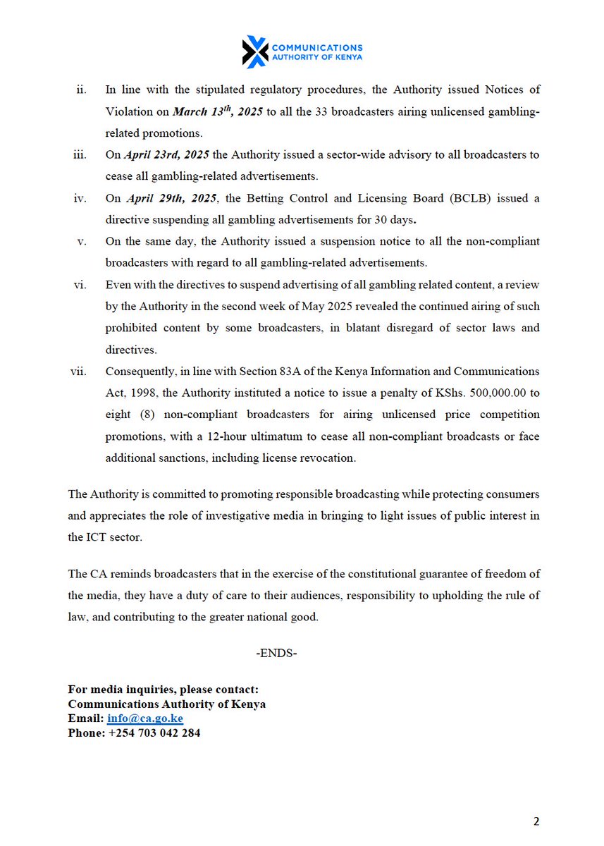 Press Release on 'Sacred Swindle' exposé by NTV Kenya. <a href="/CA_Kenya/">Communications Authority of Kenya (CA)</a>