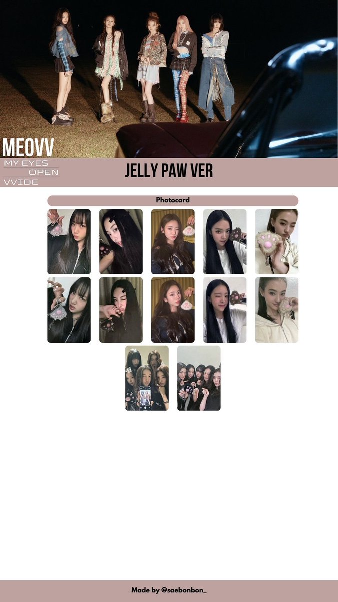Meovv “My Eyes Open VVide” photocards template per version -Jelly