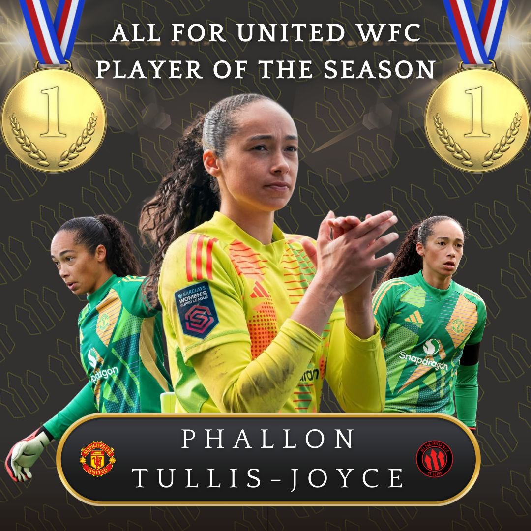 AFU WFC Player Of The Season

In first place🥇

With 43.1% of the vote it’s our golden glove winning marine biologist.

A name maybe not as known amongst fans before this season, everyone certainly knows her name now. It just had to be… 

Phallon Tullis-Joyce🧤

#MUWomen