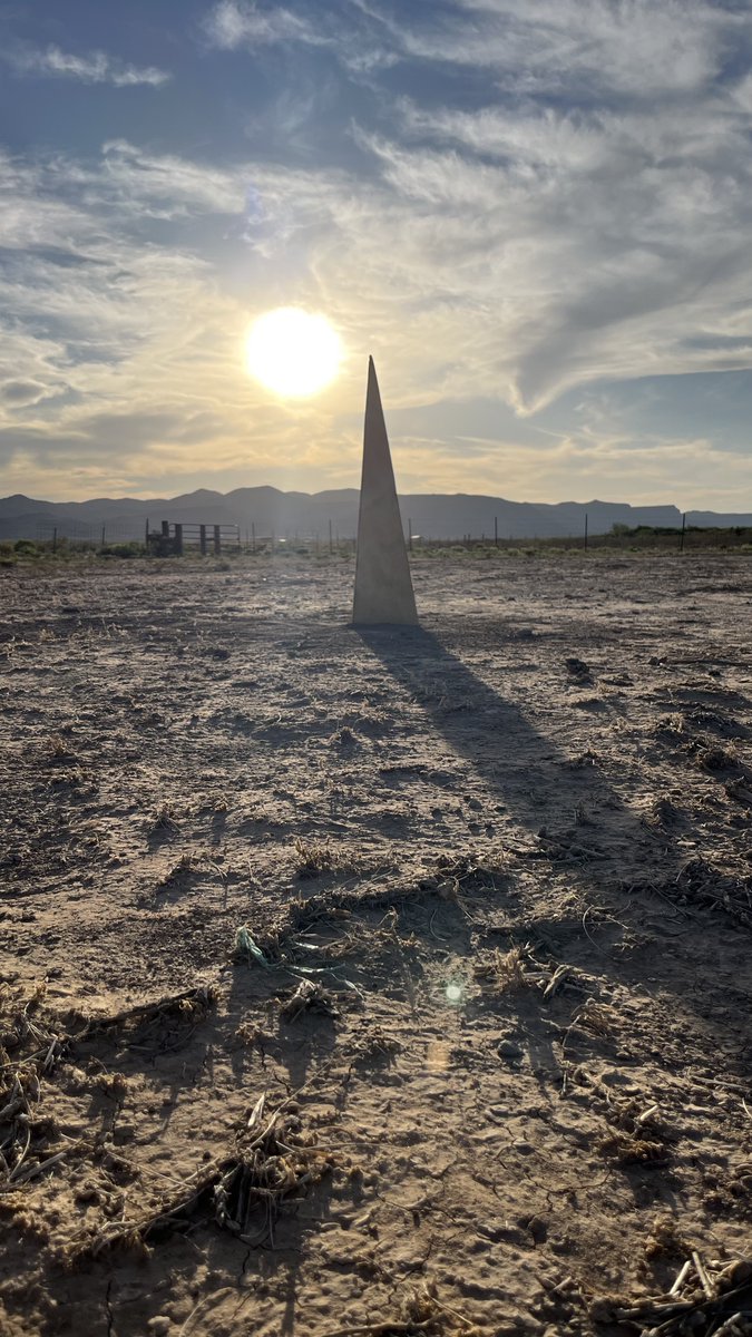 Two sundials installed in Lobo, Texas. 
Direct descendant of the obelisks, shadow clocks can be traced back to ancient Egypt Middle Kingdom, and they’re probably even older. 
These two also act as wind vanes, pointing towards the current wind direction (one EW other NS)