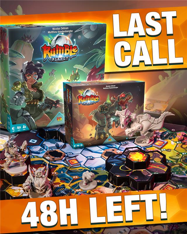 🚨 Final countdown! ⏳ 
Only 48H left to complete your Late Pledge and make a grand entrance on 🌍 Green 18!
⚠️ Rumble Planet will be super limited in stores...
🔥 This is your best (and maybe only) chance to join the interstellar battle royale 💥👾📺!