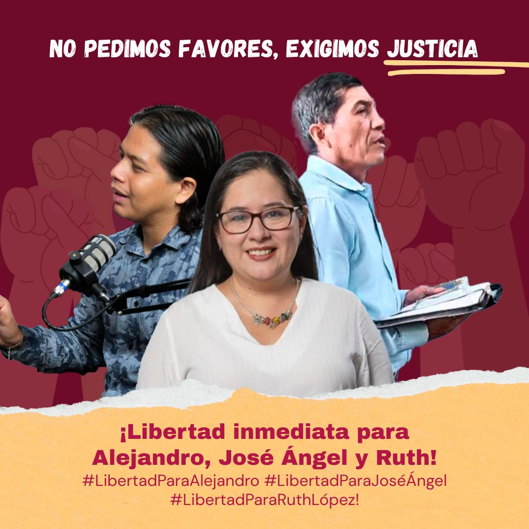 📢 ¿Dónde está la justicia? Alejandro, José Ángel y Ruth solo defendían los derechos de lxs más vulnerables. 🌱 #LibertadParaAlejandro #LibertadParaJoséÁngel #LibertadParaRuthLópez