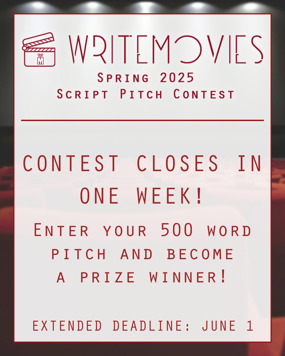 Extended Deadline Approaching! The WriteMovies Spring 2025 Screenwriting Contest and Script Pitch Contest is closing on June 1st! 

Enter now: writemovies.com/current-contes…