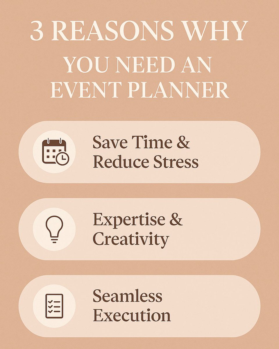 VeloraEvents's tweet photo. ✨ Why hire an event planner?

🕰️ Save time &amp; skip the stress
🎨 Get creative, professional magic
✅ Flawless and stress free execution every time

Let Velora handle the details while you enjoy the spotlight. 💫
📩 DM us or book your dream event at @VeloraEvents https://t.co/m0Aw0nPxlB